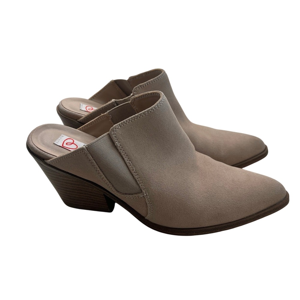 Blondo‎ NORM01SD Waterproof Suede Block Heel Mules Tan Sz 7.5